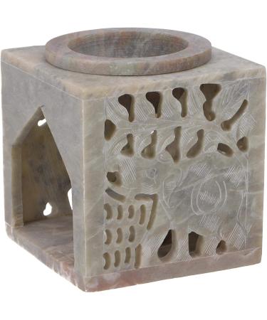 GURU Indian Fragrance Lamp - Essential Oil Diffuser & Tealight Holder | Cream White Bacon Stone Cube Elephant | 7.5x7.5x7.5 cm | Perfect for Aromatherapy & Home Fragrance - Buy Online on GoSupps.com