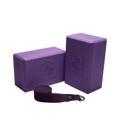 Clever Yoga Blocks and Strap Set 2 Pack Yoga Blocks Light Weight High Density Foam 9x6x4 Inches and 8FT Thick Cotton Yoga Strap for Beginners and All Yogis Supports All Poses, Flexibility and Posture Purple