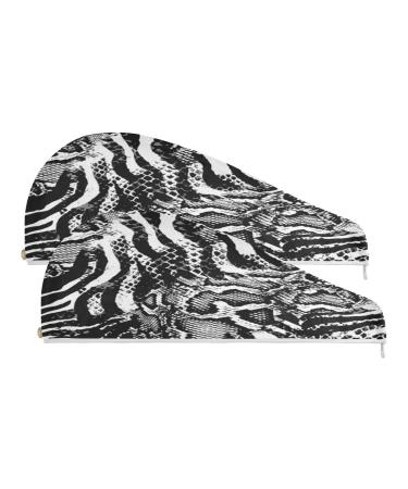 Python Print Dry Hair Cap 2 Piece Quick Drying Towel Set with Button Headband Super Absorbent Soft & Comfortable