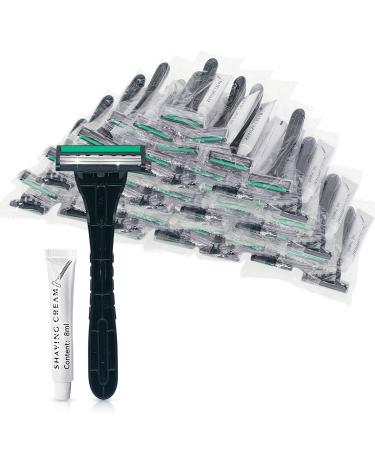(50 Pack) Kheoxusa 3 Blade Disposable Razor Three Blade Disposable Razor Triple Blade Disposable Razors Disposable Razors Individually Wrapped Disposable Razors for Hotel Airbnb Homeless Travel-Black 1 Count (Pack of 50)