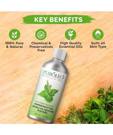 PUROLEO Peppermint Essential Oil (Packed in Canada) Pure Natural Undiluted for Aromatherapy (8 Fl Oz) 8 Fl Oz (Pack of 1) - Buy Online on GoSupps.com