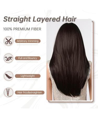Buy Allbell Long Layers Dark Brown Wig with Curtain Bangs - Heat-Resistant Synthetic Wigs for Women | International Shipping Available - Buy Online on GoSupps.com