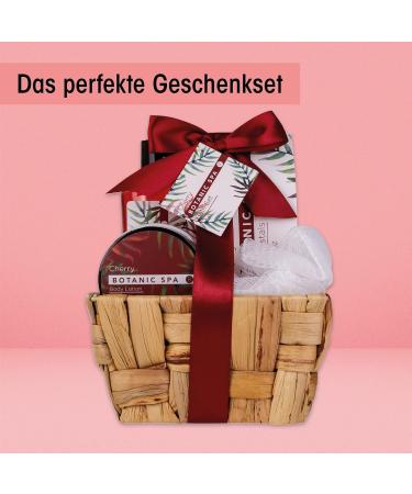Accentra Women's Cherry Spa 4-Part Care Set | Sea Grass Basket with Shower Gel Bathing Salt Body Lotion & Net Sponge | Perfect Wellness Gift for Birthdays Valentine's Day & Christmas - Red - Buy Online on GoSupps.com