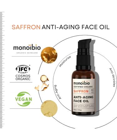 monoibio SAFFRON | Anti Aging Face Oil | Remove Lines & Wrinkles | Organic Oils | Supports Collagen Production | COSMOS Certified Organic (1 oz) - Buy Online on GoSupps.com