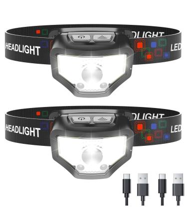 Curtsod Headlamp Rechargeable, 2-Pack 1200 Lumen Super Bright with White Red LED Head Lamp Flashlight, 12 Modes, Motion Sensor, Waterproof, Outdoor Fishing Camping Running Cycling Headlight