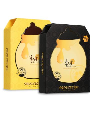 Papa Recipe Bombee Sheet Mask, Korean moisutrizing honey mask pack for dehydrated and sensitive skin. 20 sheets (Honey+Black) Yellow+Black