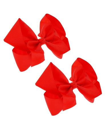 Molain Ribbon Hair Bows Clips 2 PCS 6 Inch Red Ponytail Holder Cheerleading Big Hairpin Christmas Children's Day Easter Present Decorative Valentines Day Hair Accessory Headpiece Headwaer Girl Women 2 PCS Red