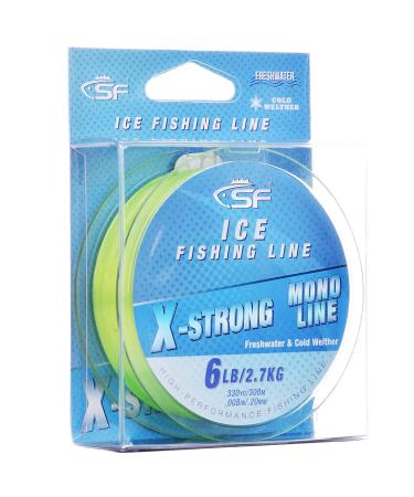 SF X-Strong Monofilament Ice Fishing Line with Spool Mono Line 3/4/6/8LB 330YD/300M Clear/Fluor Green Fishing Wire Freshwater Fluor Green 3LB/1.3KG