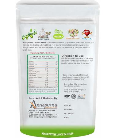 NENA Noni Fruit Powder (Morinda Citrifolia) Vitamin C Supplements | Anti-Oxidant Energising Agent - 500 GM - Buy Online on GoSupps.com