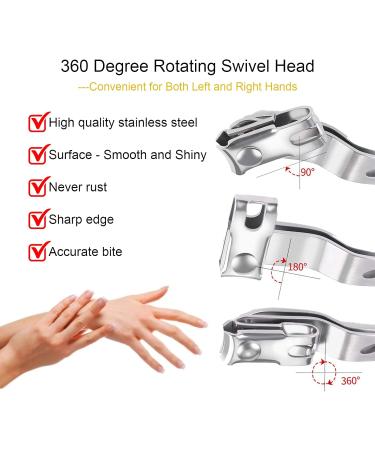Nail Clipper 360 Degree Rotating Nail Clipper Wide Jaw Opening Stainless Steel Nail Cutter For Thick Nail Fingernail Nail Trimmer(L) - Buy Online on GoSupps.com
