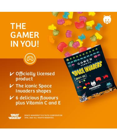 Powerbears Space Invaders Gummy Bears - 20% Fruit Juice Vitamins 6 Fruity Flavors | 50 Pack (20g each) - Shop Now! - Buy Online on GoSupps.com
