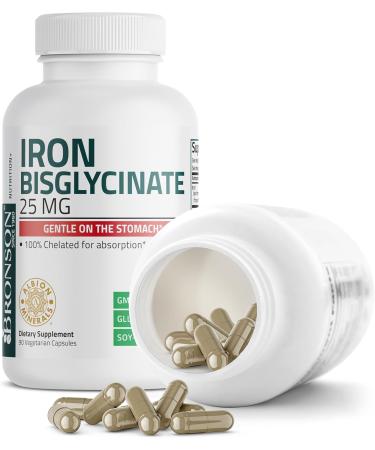 Bronson Iron Bisglycinate 25 mg Gentle on The Stomach, Supports Energy & Healthy Red Blood Cell Production - Non-Constipating Formula - Non GMO, 90 Vegetarian Capsules 90 Count (Pack of 1) - Buy Online on GoSupps.com