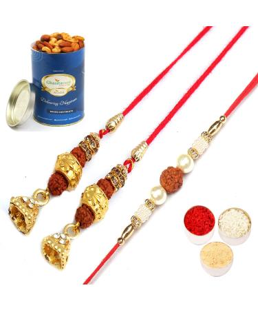 Ghasitaram Gifts Rakhis Online - Rakhi for Brother- The Gratitude pl5602 Bhaiya Bhabhi Rakhi with 100 GMS of Dryfruits Mix Can Rakhi Set with 100 gms of Dryfruits Mix Can