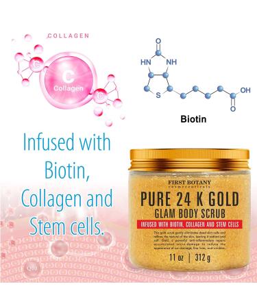 24K Gold Body Scrub with Collagen & Stem Cells - Exfoliating Salt Scrub for Skin Moisturizing, Acne, Cellulite, Wrinkles & Scars - 11 oz - Buy Online on GoSupps.com