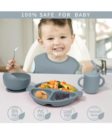 Buy 8-Piece BPA Free Silicone Baby Dish Set with Suction Cups - Toddler Plates Bowls & Bib - Safe & Slippery Harness - Blue - International Shipping Available - Buy Online on GoSupps.com