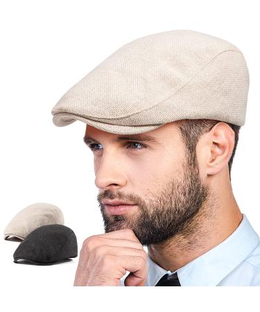 LADYBRO 2Pack Unisex Flat Cap Newsboy Hats for Men Women Scally Cap Summer Hat for Golf 04484 Black+beige Cotton Polyester