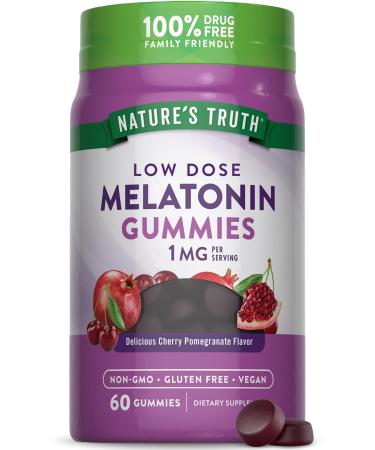 Nature's Truth Melatonin Gummies | 1mg | 60 Count | Cherry Pomegranate Flavor | Vegan, Non-GMO & Gluten Free Supplement 60 Count (Pack of 1)