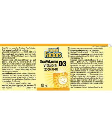 Natural Factors SunVitamin D3 Drops 2500 IU 15ml 500 Drops per bottle MCT Oil Base Essential for Immune Function and Overall Health - Buy Online on GoSupps.com
