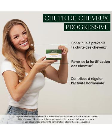 LUXEOL - Progressive Hair Loss - Food Supplement - Based on Montpellier Capillary Plants Zinc & Vitamins B6 & B8 - Made in France - 3 Month Program - 90 Capsules - Buy Online on GoSupps.com