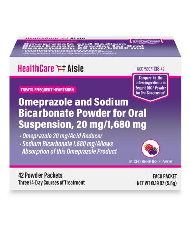 HealthCareAisle Omeprazole and Sodium Bicarbonate Powder for Oral Suspension 20 mg/1 680 mg - 42 Packets - Acid Reducer - Effective Acid Reflux Medicine Treats Frequent Heartburn