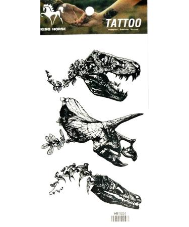 NipitShop 1 Sheet Black Cartoon T Rex Dinosaur Animal Temporary Tattoo Sticker Waterproof Temporary for Women Men Girls and Boys
