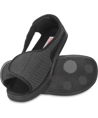 BROMZ Women's Diabetic Arthritis Slippers - Adjustable Strap, Extra Wide Width Sandals for Swollen Feet - Black, Size 10 - Buy Online on GoSupps.com