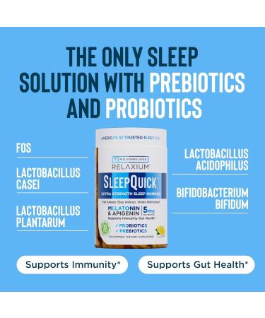 Relaxium SleepQuick Gummies - Sleep Aid + Gut Health & Immune Support 5mg Melatonin Vitamin D-3 + Prebiotic & Probiotic Blend Gluten & Drug Free Lemon Flavor 90 Gummies 90 Count (Pack of 1) - Buy Online on GoSupps.com