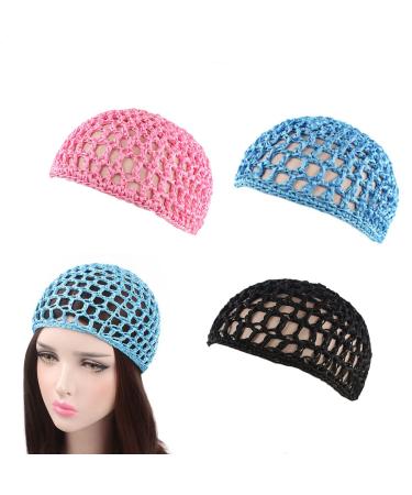 Mesh Crochet Hair Net  3PCS Crochet Hair Net  Crocheted Thick Short Hair Net Cap  Mesh Hair Nets For Women for Night Sleeping Hair Accessories (Blue Black Pink)