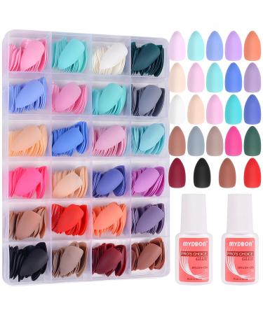 VICOVI Matte Press on Nails Medium Length Almond 24 Packs 576PCS 24 Solid Color Acrylic Nails Glue on Full Cover with Nail Tip Glue for Home DIY and Salon Use 24 Color