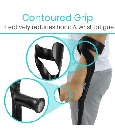 Vive Forearm Crutches (Pair) - Lightweight & Adjustable for Adults - Ergonomic Design, Heavy Duty Lofstrand Crutches - Comfortable on Wrist - Non Skid Tips - Black - Buy Online on GoSupps.com