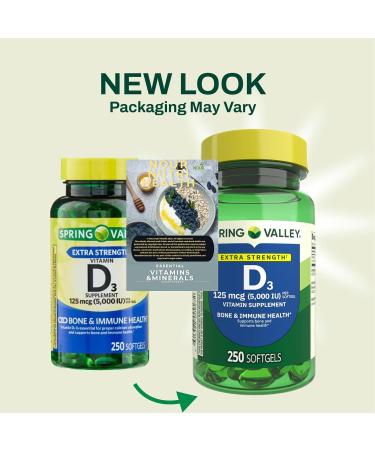 1 Pack Vitamin D3 Softgels Vitamin D3 125MCG 5000 IU 250 Count Includes +(Vitamin Guide) - Buy Online on GoSupps.com