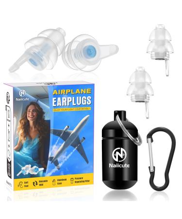 Naiicute earplug aircraft 2 pair 25db noise insulation reusable pain -free flying travel earplugs pressure compensation in aircraft hearing protection plug for adult children 12+ ear plugs marine+ink