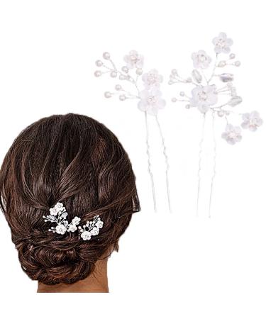 Fairvir bridal jewelry wedding hair needles flower silver rhinestone bridal brewed hairpin hair accessories for women and girls (2 pieces) (silver)