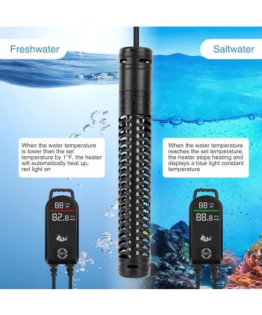 AQQA Aquarium Heater 300W/500W/800W/1000W/1200W - LED Display Over-Temperature Protection for Fresh & Saltwater Aquariums - Buy Online on GoSupps.com