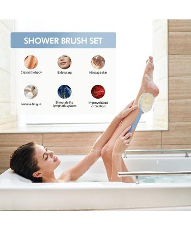 Shower Brush & Shampoo Brush with Long Handle - Body Brush with Bristles and Loofah Back Scrubber for Wet/Dry Bath - Buy Online on GoSupps.com