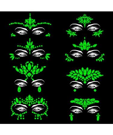 Warmfits 8 Sets Festival Face Jewels Stickers Glow in the Dark Luminous Face Jewels Fluorescent Face Crystals Rhinestone Temporary Tattoos Costumes Sticker for Halloween Party Festival Holiday Costumes Pattern C