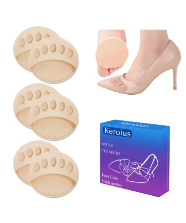 3 Pairs Invisible Breathable Honeycomb Fabric Ball of Foot Pads Thickened Soft Metatarsal Cushions Socks for Flats High Heels Prevention Pain Relief Reusable 3 Pairs Beige