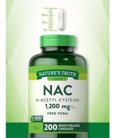 Nature's Truth NAC Supplement 1200mg - 200 Capsules | N-Acetyl Cysteine Free Form Amino Acid | Non-GMO & Gluten Free - Buy Online on GoSupps.com