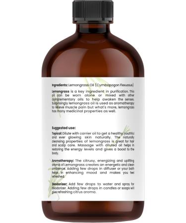 Lemongrass Essential Oil 4 Oz - 100% Pure & Natural Premium Aromatherapy Oil for Diffuser Humidifier Skin & DIYs - Undiluted Quality - Buy Online on GoSupps.com