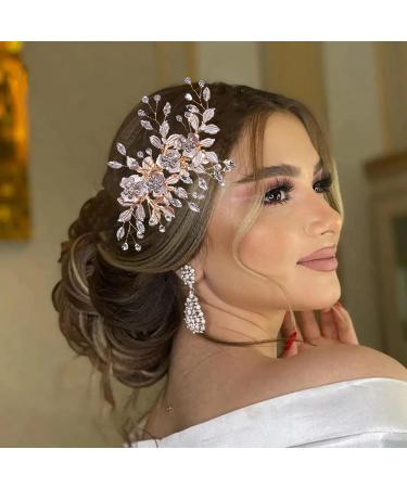 Wedding Hair Clip Rhinestone Hair Clip Hair Accessories for Women and Girls Handmade Bridal Headpiece Hair Pins Flower Crystal Barrette for Wedding Party Bridesmaid Hair Piece (Gold) - Buy Online on GoSupps.com