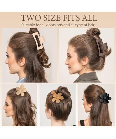 8 Pack Large Hair Claw Clips for Women - Flower & Rectangular Styles with Hair Ties - Neutral Colors - 4.1 Inch - Buy Online on GoSupps.com