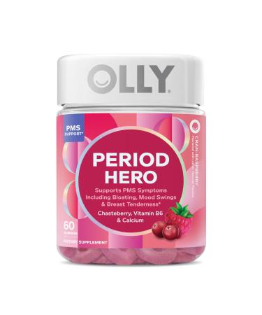 OLLY Period Hero Gummies PMS Support Supplement * Chasteberry Vitamin B6 Calcium Cran-Raspberry Flavor 30 Day Supply - 60 Count