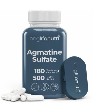 LongLifeNutri Agmatine Sulfate 500 mg 180 Vegetarian Capsules (6-Month Supply) Dietary Supplement Made in USA 180 Count (Pack of 1)
