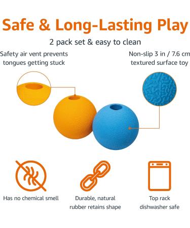 Buy Amazon Basics 3-Inch Rubber Fetch Balls for Dogs - Blue & Orange 2-Pack | International Shipping Available - Buy Online on GoSupps.com