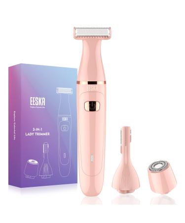 Electric Shaver for Women, EESKA 3-in-1 Electric Razor for Women Painless Bikini Trimmer, Women Hair Trimmer Body Hair Removal for Legs, Arms Bikini, IPX7 Waterproof Wet & Dry Use, Type C USB Recharge Pink