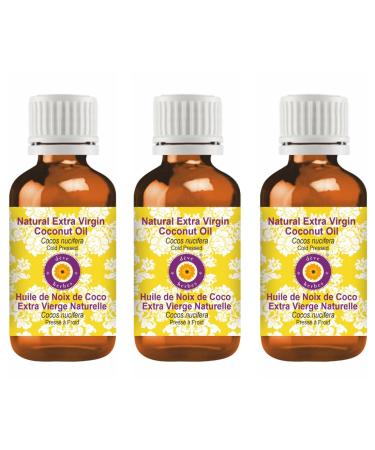 d ve herbes Natural Extra Virgin Coconut Oil (Cocos nucifera) Cold Pressed (Pack of three)100ml X 3 (10 oz) 100ml X 3 (10 Oz) with Plastic Euro Dropper