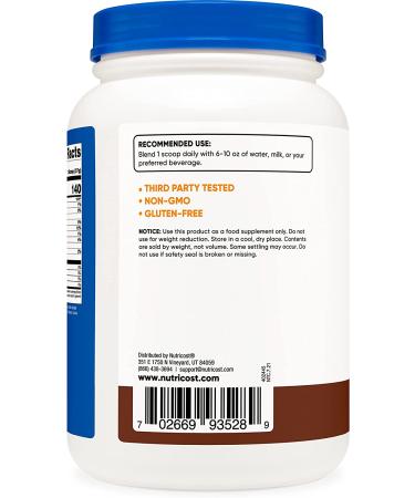 Nutricost Grass-Fed Whey Protein Isolate (Chocolate) 2LBS - Non-GMO, Gluten-Free, Natural Flavors - 2 Pound Pack - Buy Online on GoSupps.com