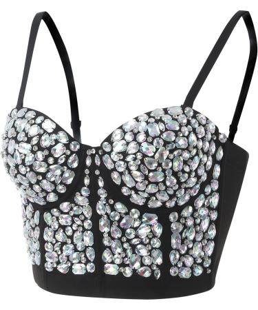 Shop Sexy Corset Top for Women - Glitter Bustier Crop Top & Push Up Spaghetti Tank - Perfect for Parties & Raves - Silver XL - Buy Online on GoSupps.com
