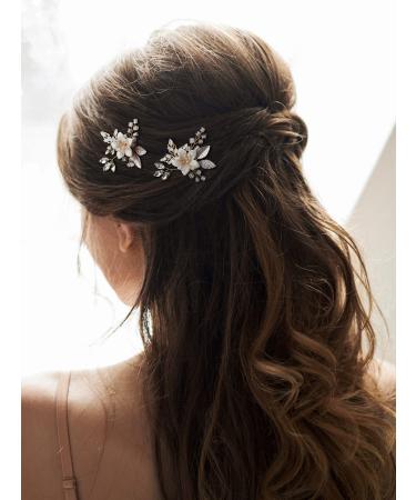 Sweetv Handmade Gold Flower Bridal Hair Pins - Beaded Wedding Hair Accessories - Buy Online on GoSupps.com