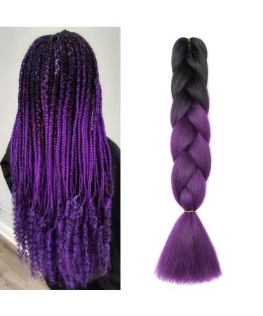 Gairyan Jumbo Braids Extensions Braid Art Hair 1 piece 100g Braiding Hair Hair extensions 60cm ombre Synthetic braids Afro Hair for Box Crochet Braids (black & purple) 60 cm (1 piece) Black & purple